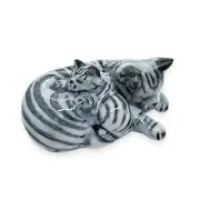 WitnyStore Tiny 1¼" Gray Tabby Shorthair Cat Mom and Baby Sleeping Figurine -...
