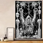 Uspring Skull Tapestry Black and White Tapestry Trippy Skeleton Tapestries Black Wizard Tapestry Vertical Gothic Tapestry Wall Hanging for Room (51.2 × 59.1 inches)