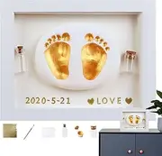 Foot Print Kit for Baby - Handprint and Footprint Making Kit, Wooden Art Photo Frame,Fetal Hair Collection Bottle, Safe Paint, Baby Keepsake for Family, Baby Shower