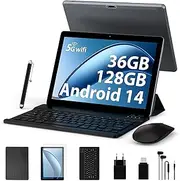 FORUSER Tablet 10 Inch 2024 Latest Android 14 Octa-Core 2.0GHz, 5G WiFi 6/36GB RAM + 128GB ROM (TF 1TB), 8000mAh, Battery/WLAN/Bluetooth 5.0/Tablet with Keyboard, Case (Grey)