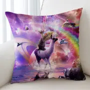 Space Cat on Llama Unicorn Eating Taco Cool Art Cushion Cover