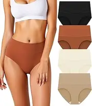 [HOHOCHIN] Women's Seamless Underwear High Waisted Tummy Control No Show Panties Full Coverage Stretch Briefs 4 Pack