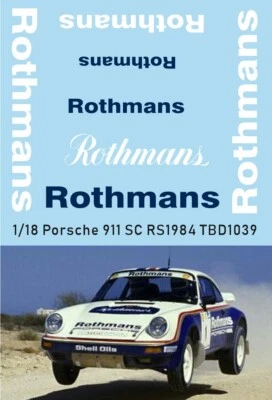 1/18 Water Decals for Porsche 911 SC RS 1984 Rally Decal TBD1039
