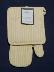 Threshold Oven Mitt & Potholder Set Yellow & white Stripes