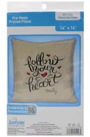 Janlynn Needlecraft FOLLOW YOUR HEART Pre-Made Stamped Pillow Kit 14" x 14"