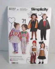 Simplicity 8727 Vampires, Clowns, Pirates Costume Pattern Toddler 1/2 - 4 Uncut