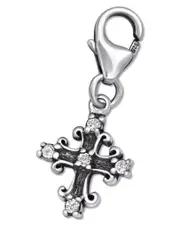 Sterling Silver Crystal Cross Clip on Charm