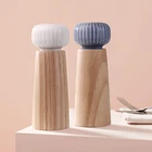 Salt and Pepper Mill Set - Wood and Ceramic Pepper Grinder Spice Mill with Ad...