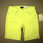 NYDJ Ella Jean Shorts Women's Size 4 Side Slits Marisol Chartreuse Denim NWT
