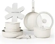 Country Kitchen 13 Piece Pots and Pans Set - Safe Nonstick Cookware With Detachable Handle, Removable RV Set, Oven Safe (Cream) (YFAC13RH CRM)
