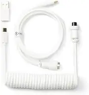 Keychron Custom Coiled Aviator Cable, Light Pink, 5-Pin (GX12) Detachable Metal Connector, USB-C to USB-C with USB-A Adapter for Mechanical Keyboards, Charging & Data Transfer (White)