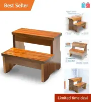 Elegant Acacia Wood 2-Step Stool - Safe & Slip-Resistant for Kids and Adults