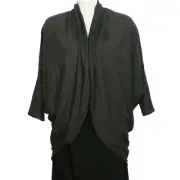 EILEEN FISHER Charcoal Fine Tencel Alpaca Open Front Cocoon Long Cardigan PM