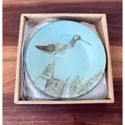 NIB Jurgen Gottschlag Handpainted Glass Sandpiper Dishes 5.5” ~ Set of 4