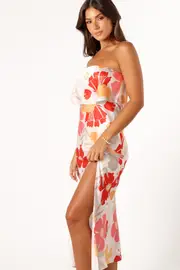 [PUP14] Vienna Strapless Midi Dress - Positano Floral XS Beige