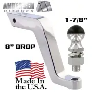 8" Drop Andersen Alumistinger Hitch Ball Mount Receiver w/ 1-7/8" Hard Tow Ball