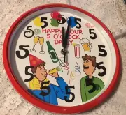 NIB NOVELTY HAPPY HOUR 5 O'CLOCK DAILY QUARTZ PLASTIC WALL CLOCK BATTERY-OP