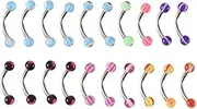 Aswalling 20pcs Colorful Stainless Steel Ball Barbell Curved Eyebrow Rings Bars Tragus Piercing