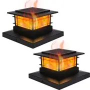 2 Pack Solar Post Cap Lights Flickering Flame Lights Patio Yard Deck