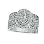2.0 CT. T.W. Composite Natural Diamond Oval Frame Multi-Row Shank Ring in Solid 10K White Gold