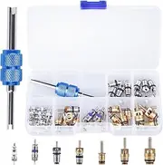 AC Valve Core Kit R12 R134a Automotive Air Conditioning Refrigeration Tire Valve Stem with Double Head Dual Dismantling Remover Tool Assortment Kit 40Pcs