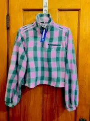 Adidas half zip plaid multicolor fleece sweatshirt HE4754 NWT size S $70.00