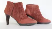 Johnston and Murphy Womens Lani Zip Bootie Pink Suede Heel Size 9.5 SALE