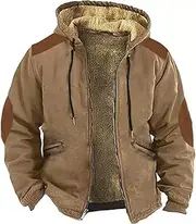 [Zylphorix] Men Zip Up Drawstring Hooded Sweater Faux Fur Lined Cotton-Padded Jacket Winter Zipper Classy Cozy Solid Warm Coat