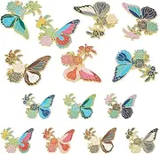 [FASHEWELRY] 7Pcs Flower With Butterfly Charms 7 Colors Insect Alloy Enamel Big Pendants Flying Animal Flat Back Metal Enamel Charms For DIY Jewelry Making, Enamel