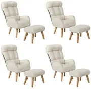 Oikiture 4x 360 Swivel Recliner Armchair Lounge Ottoman Chair With Stool Beige