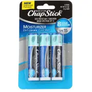 3 Pack Chapstick Moisturizer 2-in-1 Lip Balm, Cool Mint, SPF 15, 3 Ct, 0.15 oz