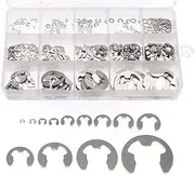 CAASFOOY Retaining Rings Assortment Set, 304 Stainless Steel External Snap Ring Clip Kit, 1.2-15mm E Circlip Retainer Rings for Projects–Car Engines, Locking Mechanisms and Other Shafts(290Pieces)