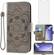 Asuwish Compatible with iPhone 11 6.1 Wallet Case and Tempered Glass Screen Protector Leather Flip Credit Card Holder Cell Phone Cover for iphone11case iPhone11 i Phone11 11s XI 11R Women Men Gray