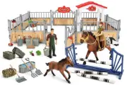 Horse Stable Playset Horse Toys for Kids with Rider, Animal Figurines Barn