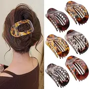 6 Pack Flat Hair Clips for Women, Ergonomic Curved Hair Claw Clips for Thick Thin Curly Hair, Strong Hold No Slip Grip Hair Claw Clips All Hair Textures, Leopard Print