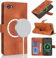 for iPhone SE 2022 / SE 2020 Case Magsafe Charge Wallet for iPhone 7 8 Magnetic Leather Cover with Card Holders SunYoo Case Pour Femmes Portefeuille 騁ui Coque Porte Feuille Soft-Light Brown