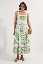 Cutwork Embroidered Woven Midi Prom Dress