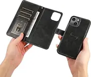 GoshukunTech for iPhone 14 Case,for iPhone 14 Phone Cover[2 in 1 Wallet Leather Case] Detachable Magnetic Flip Cover with Card Slots,Wrist Strap-Black