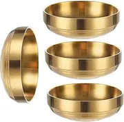 ZGWANSUI 4 Pack Gold Stainless Steel Soy Sauce Dish, Double Deck Dipping Pinch Bowls, Small Condiment Seasoning Dip Bowls, Mini Metal Ramekins Cups for French Fries Spice Sushi Serving (12cm)