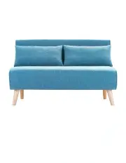[Sarantino] Adjustable Corner Sofa 2-Seater Lounge Linen Bed Seat Blue