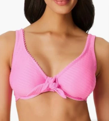 Jessica Simpson Women's Pretty in Pique Tie-Front Bikini Top Pink S 8451