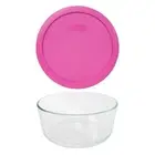Pyrex 7203 7-Cup Round Glass Food Storage Bowl & 7402-PC Pink Plastic Lid Cover