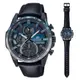 CASIO 卡西歐(EQS-940NL-1AV) EDIFICE 華麗雙色漸層錶圈 太陽能計時錶-藍 皮革錶帶