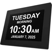 Large Digital Clock for Seniors, Black, 8 inch, with Day & Date, Customizable...