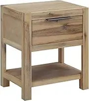 vidaXL Solid Acacia Wood Nightstand with Drawer and Shelf - Durable Rustic Charm Bedside Table for Storage and Decor