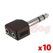 10PCS 6.35mm Stereo Plug to 2 x 3.5mm Mono Jack Audio Adapter Converter Splitter