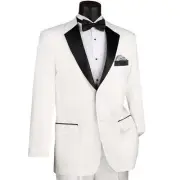 LUCCI Men's White Classic-Fit Tuxedo w/ Black Sateen Lapel & Trim - NEW