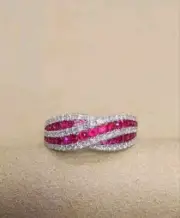 0,50 Ct Round Natural Ruby Diamond Wedding Band 14K solid white gold
