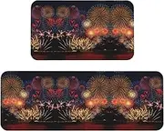 Fireworks Christmas 2 Piece Floor Mat Non Slip Restaurant Mat For Floor Mat Home Mat Anti Slip Entry Mat