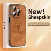Luxury Deer Leather Phone Case For iPhone 14 13 16 15 Pro Max Lens Glass Bumper